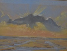 Harry Flewitt Pendle Art Society Pastel Landscape A Beach in Sunlight 1986