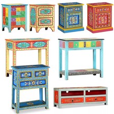 Hand Painted Mango Wood Table Bedside Cabinet Console Table Sideboard TV Stand