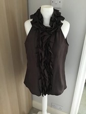 Ladies unusual dark Brown Ruffle Sleeveless Evening Top Joseph Ribkoff Size 10
