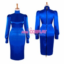lockable blue dominate satin hobble-skirt dress{