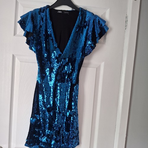 Zara bright blue sequin mini - zara,