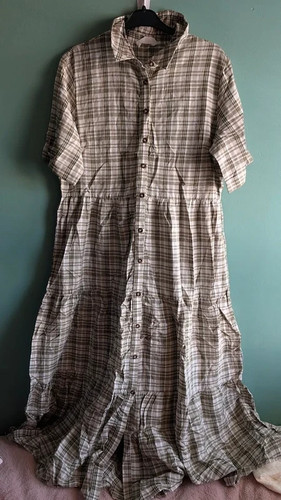 Beige green plaid tiered - beige,