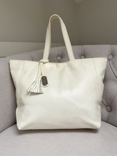 Carpisa Italy Soft White Leather Tote Bag – Large Work Shoulder Bag, Fits Laptop