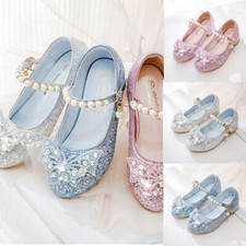 Girls Elsa Princess Shoes Kids Party Sequins Bow Glitter Fancy Dress Sandals UK