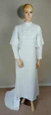 VINTAGE 60S WHITE EMBROIDERED HIPPY GOTHIC MEDIEVAL PAGAN WEDDING DRESS 10