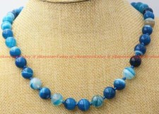 Natural 10mm Rare Blue Stripe Agate Round Gemstone Beads Necklace 18-52 Inch