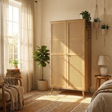 Manila Oak & PVC Rattan 2 Door