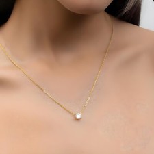 Cubic Zirconia Solitaire Gold Necklace Fashion Jewellery Womens Gift For Her