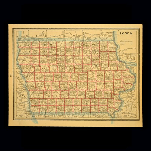 Antique map iowa original - of,