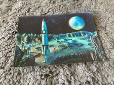 3d Lenticular AVION Gibraltar postcard Moon Space rocket Man On Moon Vintage 60s