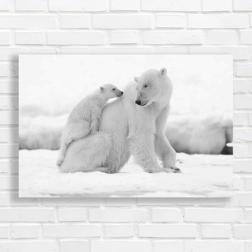 Polar bear with cub canvas - polar,