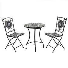 Charles Bentley Mosaic Bistro Set for Two Garden & Outdoor Dining  - Black