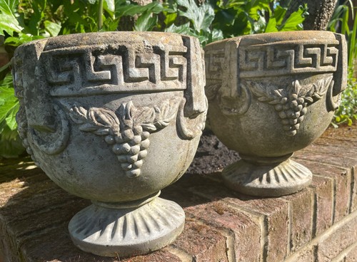 Pair vintage cast stone - stone, urn
