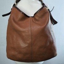 M&S AUTOGRAPH Tan Soft Leather Large Slouchy Tote Bag Retro Two Tone Hobo