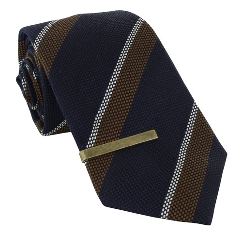 Navy brown club stripe silk - navy,