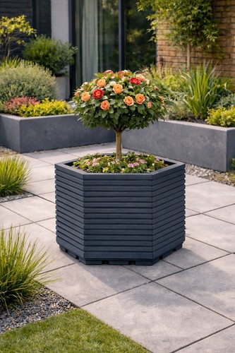 Large wooden hexagon planter - hexagon,