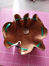 HANDMADE small leather drawstring pouch, coin change purse, gift money pouch.