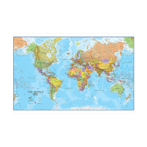 Large english world wall map - wall,