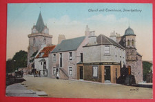 Old Scotland postcard INVERKEITHING CHURCH & TOWN HOUSE HUTTON & HADDOW GROCERS