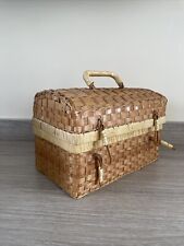 Vintage Wicker Straw Basket Treasure Trunk Shape Teddy Bear