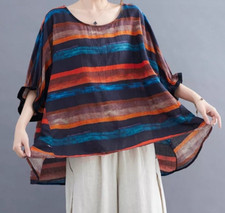 Ladies Casual  Arty Abstract  Print Loose Basic Floaty Summer  Blouse Shirt  16