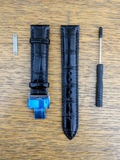 Genuine Alligator Crocodile Leather Black Watch Strap 22mm With Butterfly Clasp