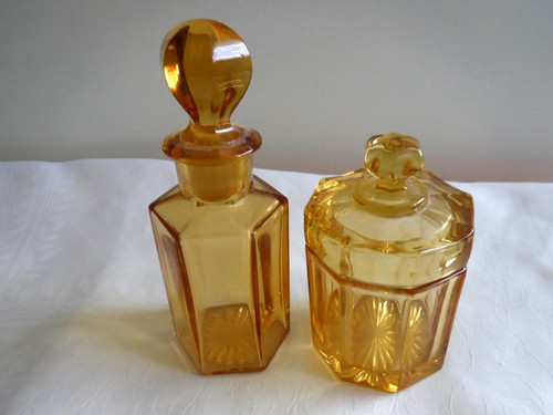 Honey amber cut glass perfume - glass,