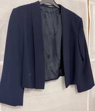 Roman Jacket Size 16 Navy Blue Elize Open Boxy Bolero Cropped Blazer Satin Lined