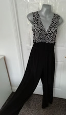 Wallis 12 Black White Spot Polka Dot Stretchy Jumpsuit Tie Belt Occasion Smart