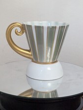 German Porcelain Cup Designer Barbara Flugel White Green Stripes Selb.