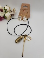 Snuff Scoop Spoon Stash Hidden Vial Necklace Earrings Set Vintage Antique Style