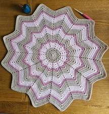 Hand Made Crochet Baby Blanket, Pram,Crib, Moses Soft DK, Peach,Pink,Beige 