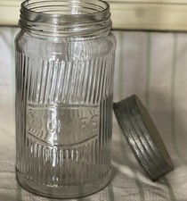Vintage Clear Glass Ribbed Embossed Cookie Jar 12” - From Old Store 1930s