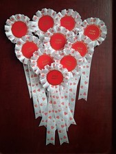 Ten White Rosettes with Red