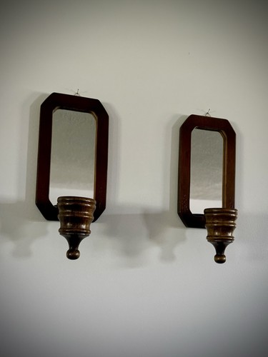 Vintage set wood mirror - wood, candle