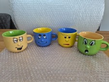 4x Vintage Trade Winds Funny Faces Jumbo Colourful Tea Coffee Mugs 3D Embossed