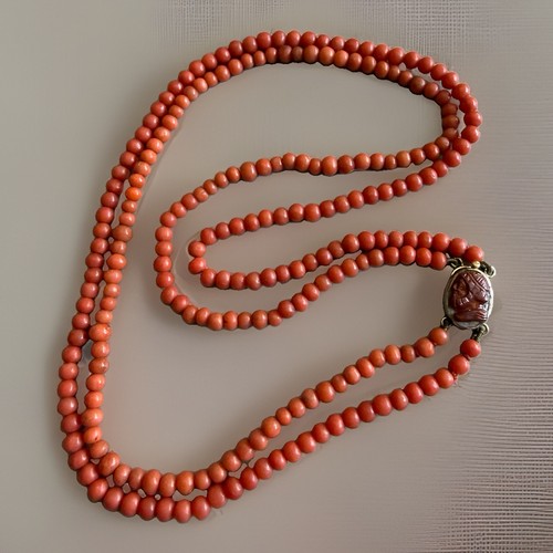 Antique coral double strand - double,