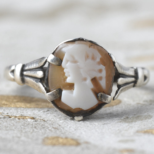 Vintage silver carved shell - vintage,