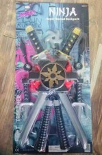 100% PLASTIC Kids Ninja Sword Toy Weapons Set Backpack Teenage Ninja Fancy Dress