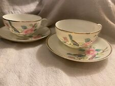 Japanese Vintage Rare Geisha Lithophane Set Of 2 Tea Cups And Saucer 