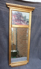 VINTAGE TRUMEAU WALL MIRROR BEVELLED WOOD FRAME WALL MOUNTED DISTRESSED GOLD