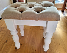 Pine Dressing Table Stool White Cushioned