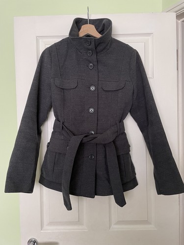 Ladies grey buttoned coat - grey,
