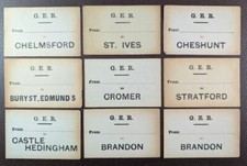 Set of 9 Vintage Great Eastern Railway Luggage Labels Various Destinations