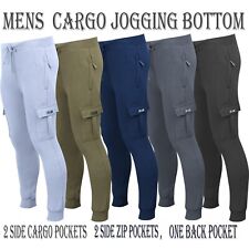 Mens Cargo Joggers Fleece Bottom Elasticated Gym Trouser Sweatpants ZIP Pockets