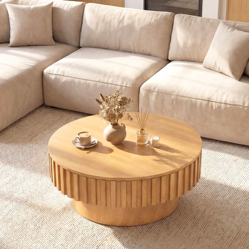 Round coffee table - coffee, w/