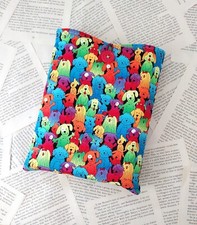 Handmade Book Sleeve Cover Pouch Padded Protector Rainbow Dogs Fabric