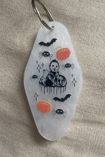 Michael Myers Halloween Double Sided Hotel Style Key Ring White Horror Hand Made