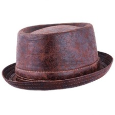 MENS PORK PIE HAT VINTAGE LEATHER LOOK TRILBY SKA RUDE BOY SOUL MADNESS