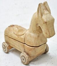 Vintage Wooden Horse on Wheels Figurine Spice Box Original Old Hand Carved